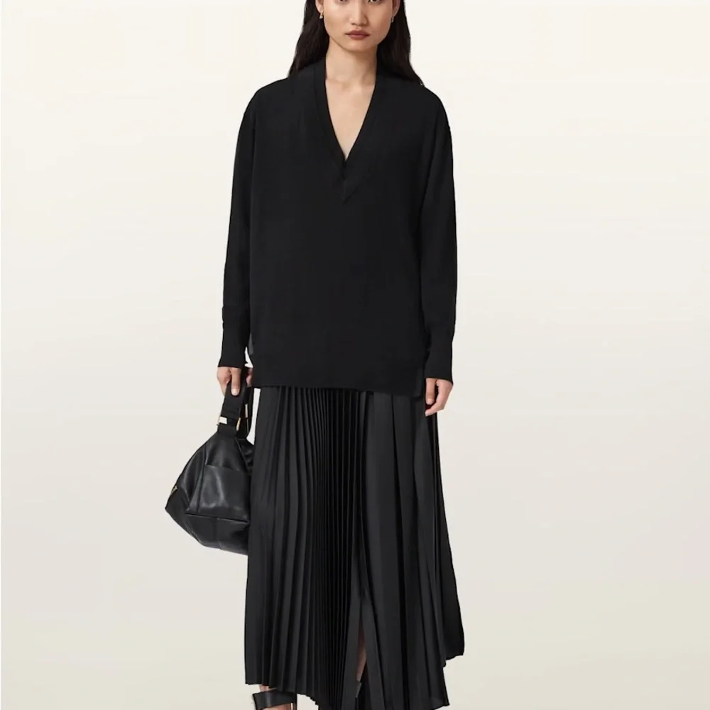 All Saints Bern Black V-Neck Wool Sweater - Picture 2 of 5